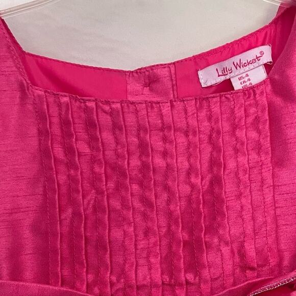 LILLY WICKET Party Girls Dress Sz 4 Hot Pink Rosette Pleats Sleeveless Tie Tulle - Picture 8 of 8